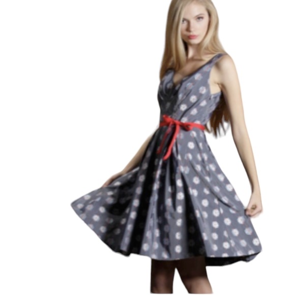 RARE Anthro Eva Franco Abigail Metallic Silver Polka Dot Tie Waist Bow Dress - 2 - Picture 15 of 15